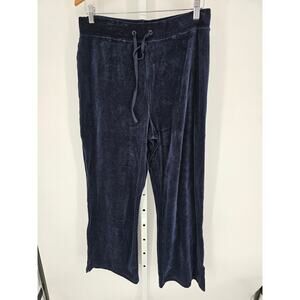 Catalina Women's Navy Wide Leg Elastic Velvet High Rise Blended Pant Size Large